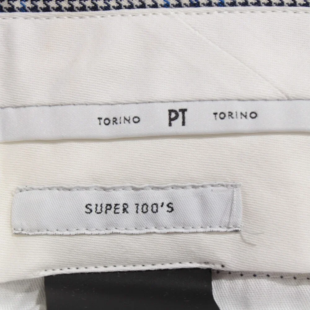 PT Torino NWT Dress Pants Size 50 (US 34) Slim Fit Super 100's Blue Check Wool